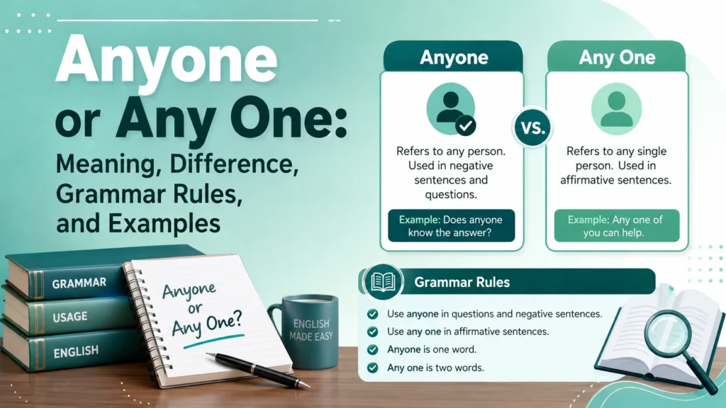 Anyone or Any One: Meaning, Difference, Grammar Rules, and Examples