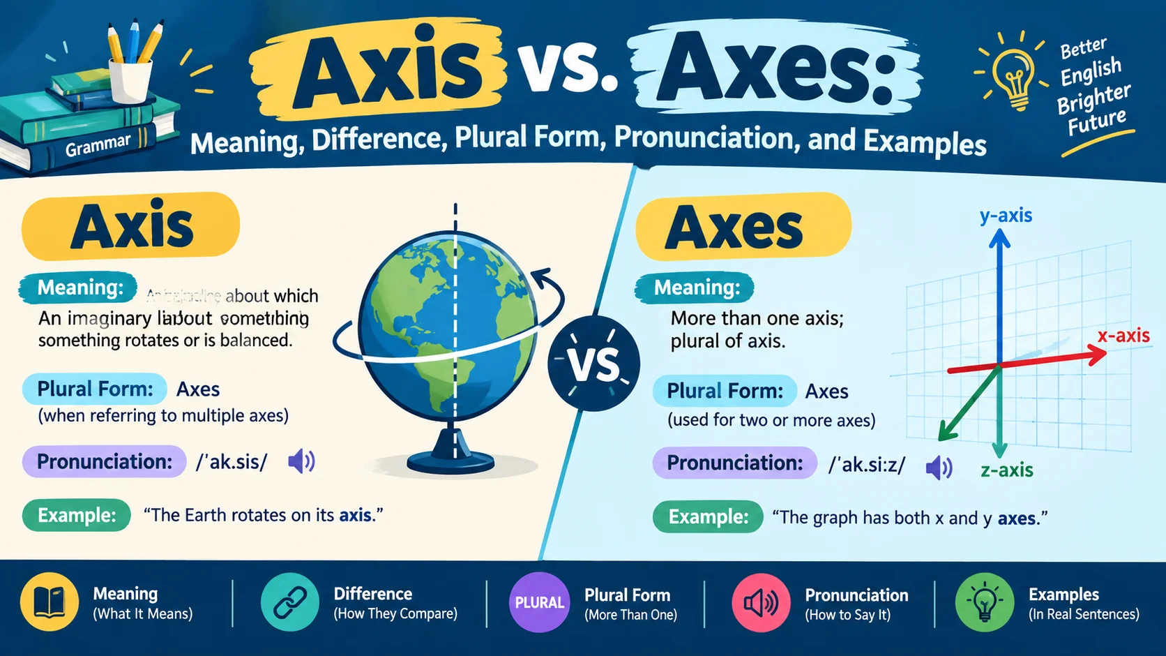 Axis vs. Axes: Meaning, Difference, Plural Form, Pronunciation, and Examples