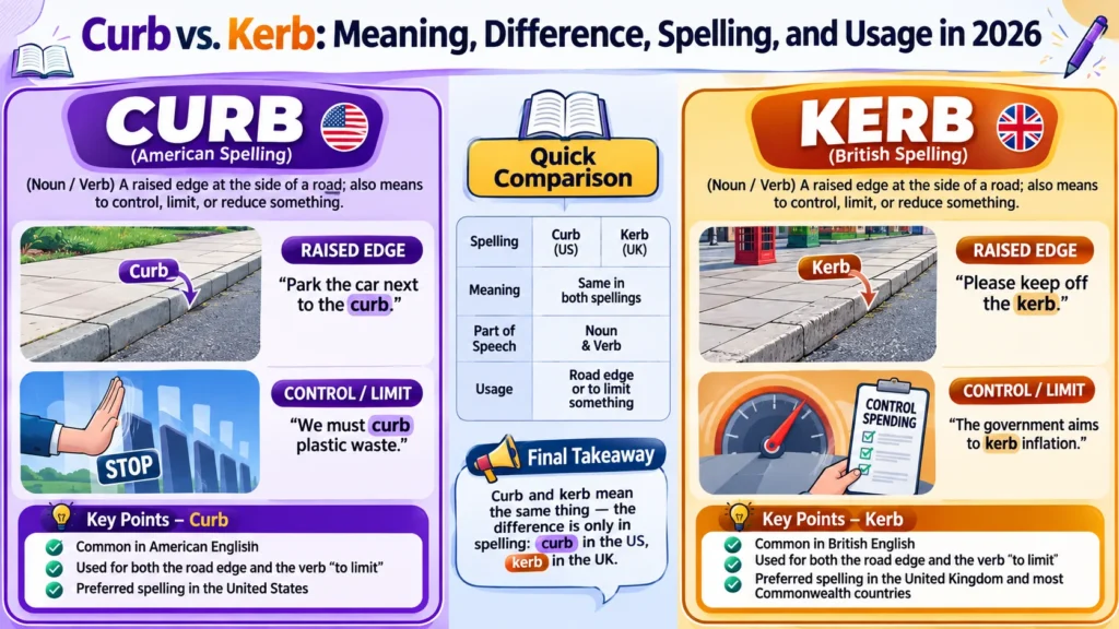 Curb vs. Kerb: Meaning, Difference, Spelling, and Usage in 2026