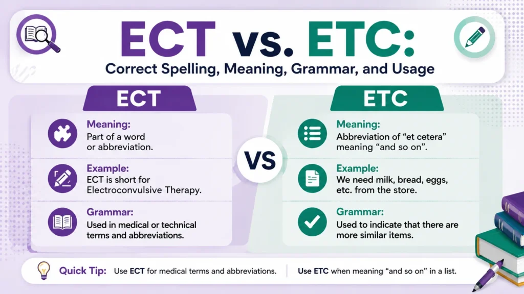 ECT vs. ETC: Correct Spelling, Meaning, Grammar, and Usage