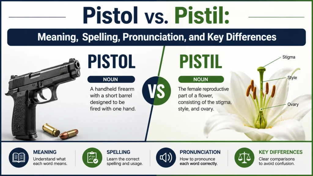 Pistol vs. Pistil: Meaning, Spelling, Pronunciation, and Key Differences